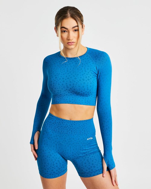 AYBL Evolve Speckle Seamless Long Sleeve Crop Top Bleu | DAMCUZJ-08
