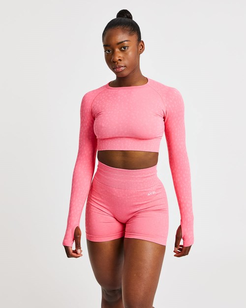 AYBL Evolve Speckle Seamless Long Sleeve Crop Top Corail Rose | ENZBIGA-21
