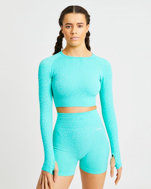 AYBL Evolve Speckle Seamless Long Sleeve Crop Top Vert | FRYUTES-15