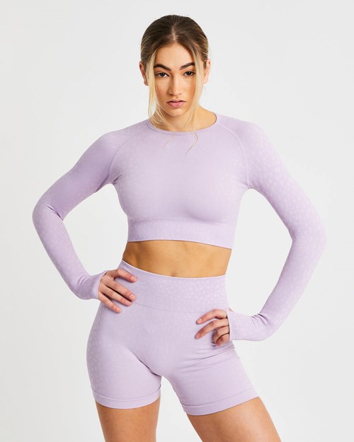 AYBL Evolve Speckle Seamless Long Sleeve Crop Top Lilac | QMLDJWT-29