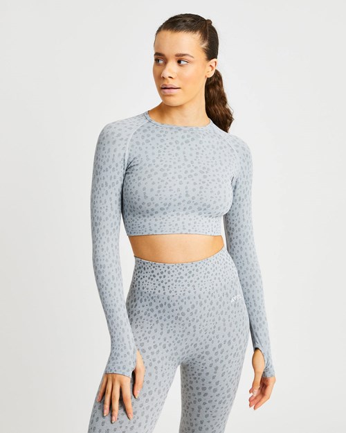 AYBL Evolve Speckle Seamless Long Sleeve Crop Top Grise Clair | WNHTBGX-54