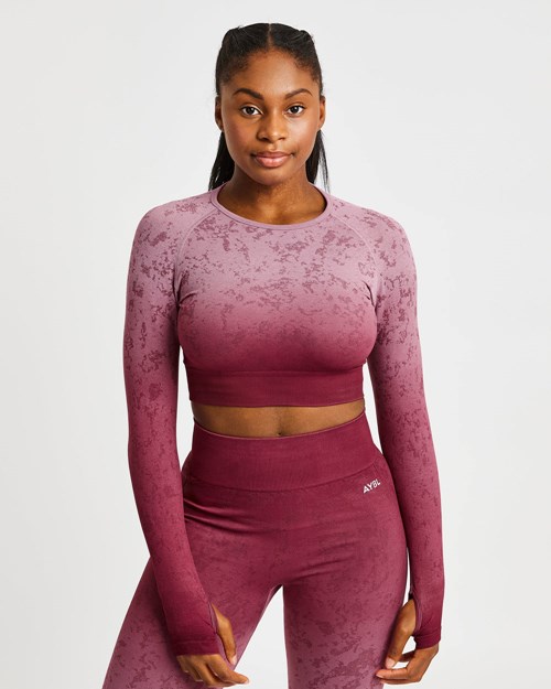 AYBL Flare Seamless Long Sleeve Crop Top Plum | AEJQTMB-53