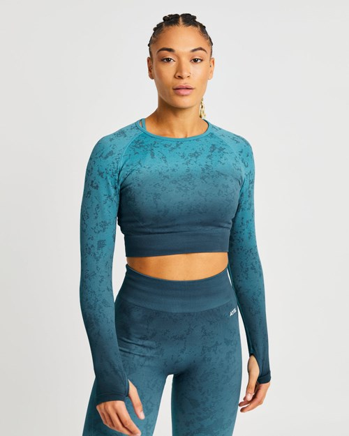 AYBL Flare Seamless Long Sleeve Crop Top Teal | MZWEHXJ-61