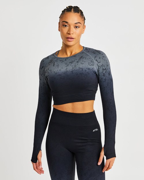 AYBL Flare Seamless Long Sleeve Crop Top Noir | NPXEAKT-62