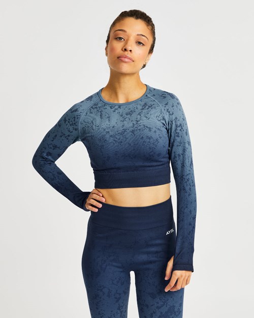 AYBL Flare Seamless Long Sleeve Crop Top Bleu | TBFGDJC-25