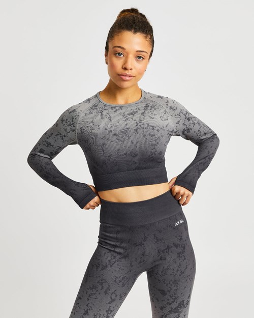 AYBL Flare Seamless Long Sleeve Crop Top Grise | ZEQYWTO-95