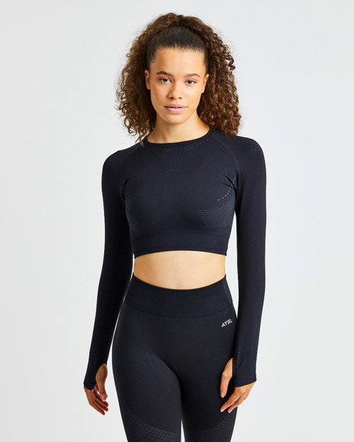 AYBL Ignite Seamless Long Sleeve Crop Top Noir | SAPGMQF-65