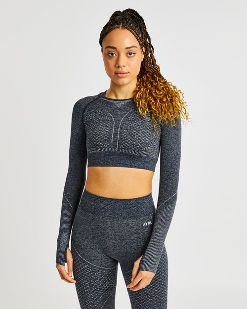 AYBL Impact Seamless Long Sleeve Crop Top Noir | AKXQBIH-93