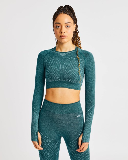 AYBL Impact Seamless Long Sleeve Crop Top Vert | CUKPSLI-38