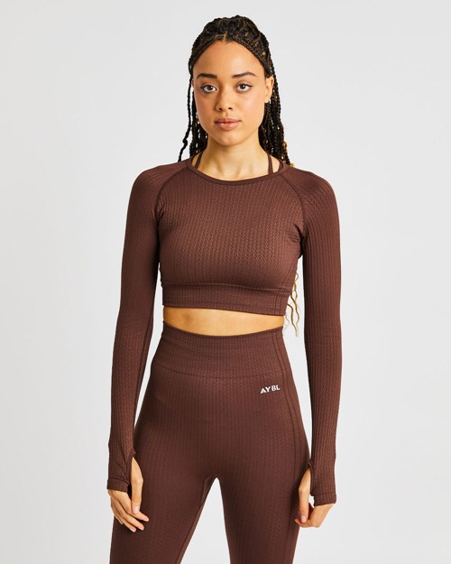 AYBL Luxe Seamless Long Sleeve Crop Top Marron | EVHJRQD-03