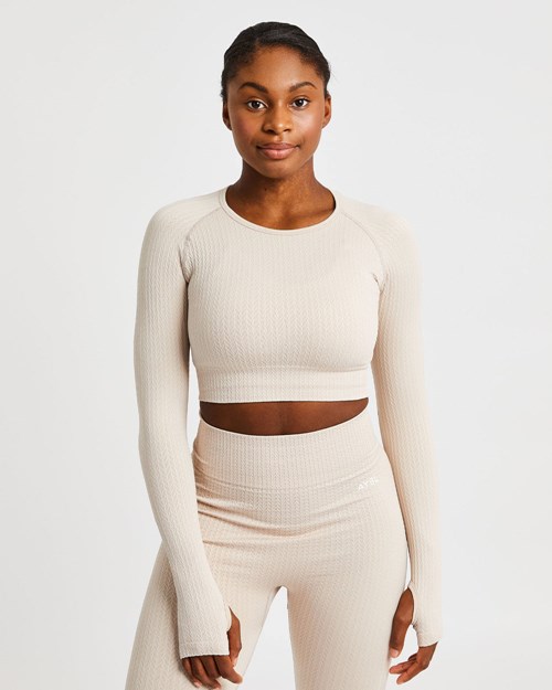 AYBL Luxe Seamless Long Sleeve Crop Top Sable | OUTPCGX-41