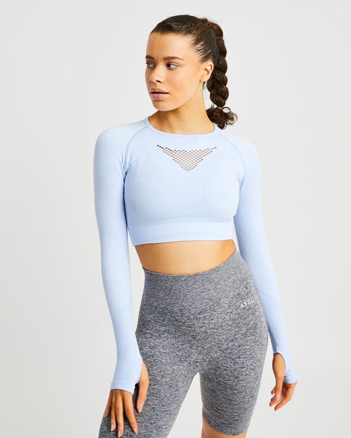 AYBL Motion Seamless Long Sleeve Crop Top Bleu | AXDHZCF-29