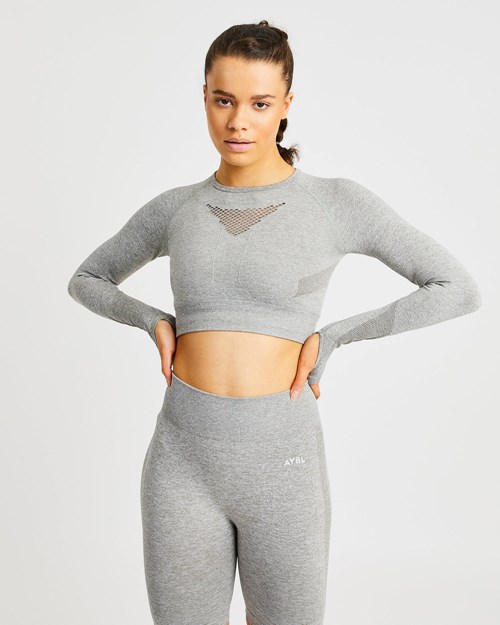 AYBL Motion Seamless Long Sleeve Crop Top Kaki | KQZNSVB-61