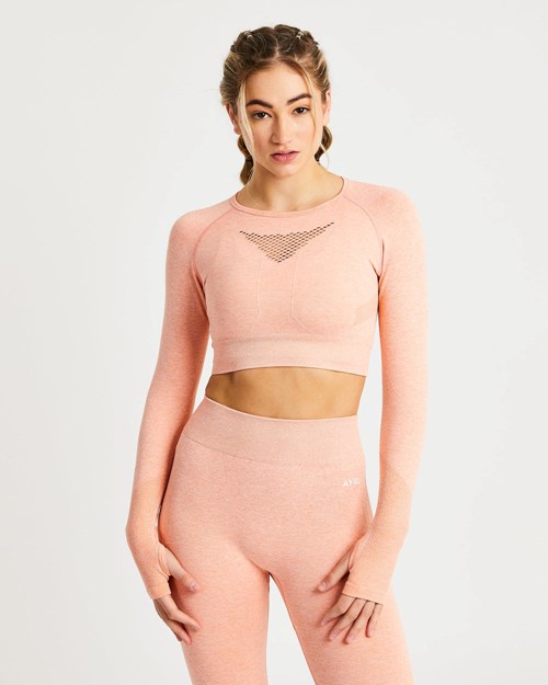 AYBL Motion Seamless Long Sleeve Crop Top Peach Marl | LJGQDYW-53