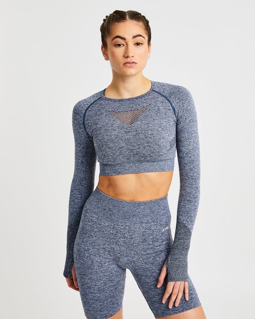 AYBL Motion Seamless Long Sleeve Crop Top Bleu Marine | UYVAINH-53