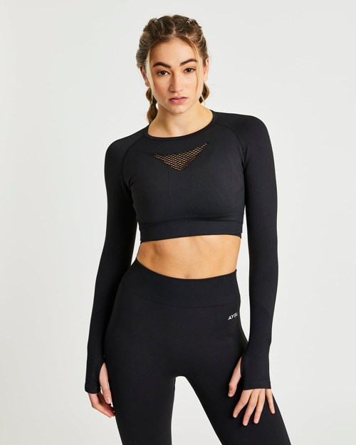 AYBL Motion Seamless Long Sleeve Crop Top Noir | XFJYRID-25