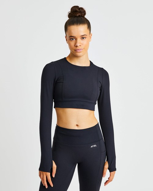 AYBL Pace Long Sleeve Crop Top Noir | BXIWANK-30