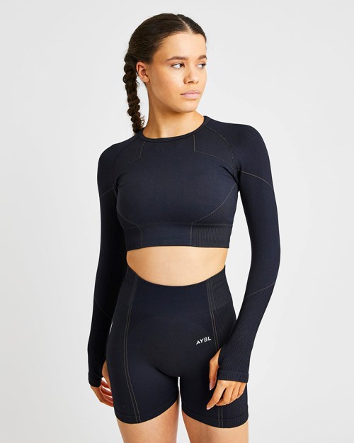 AYBL Reflex Seamless Long Sleeve Crop Top Noir | GQVTAOZ-71