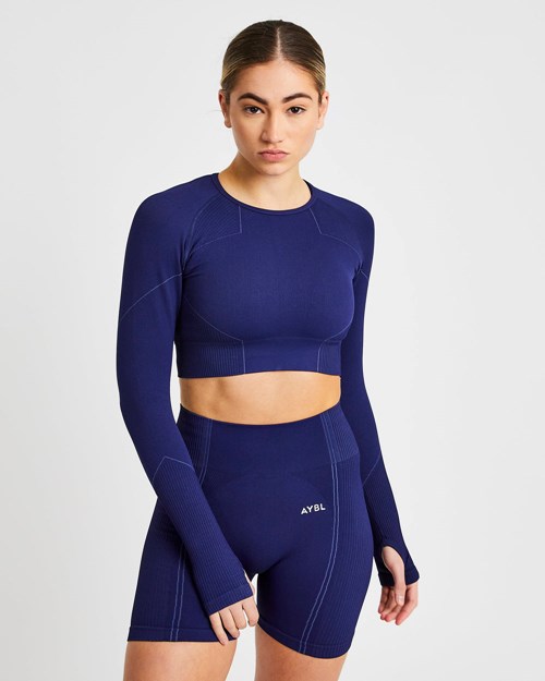 AYBL Reflex Seamless Long Sleeve Crop Top Bleu Royal Bleu | IEFSWJN-58