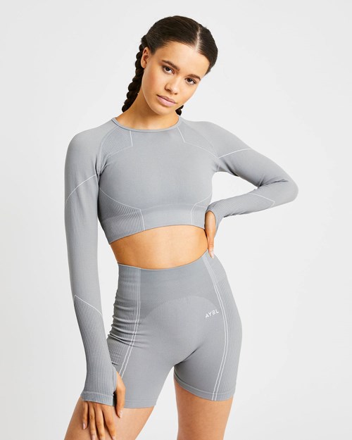 AYBL Reflex Seamless Long Sleeve Crop Top Grise | UILGEHJ-15