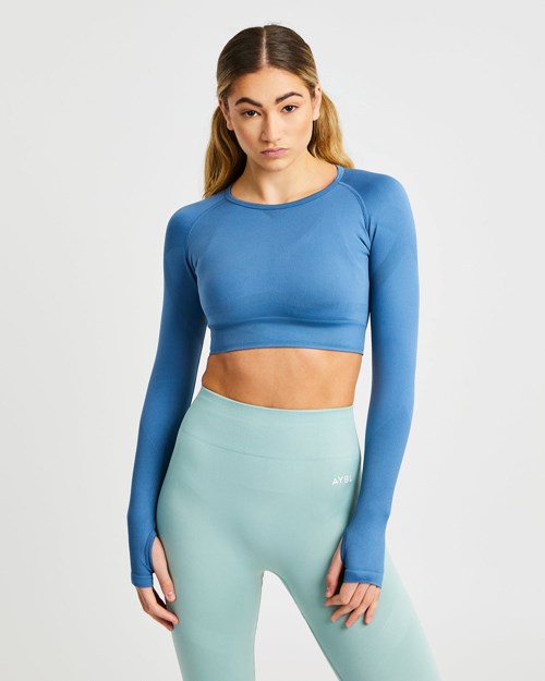 AYBL Reform Seamless Long Sleeve Crop Top Bleu | TELNXPZ-38