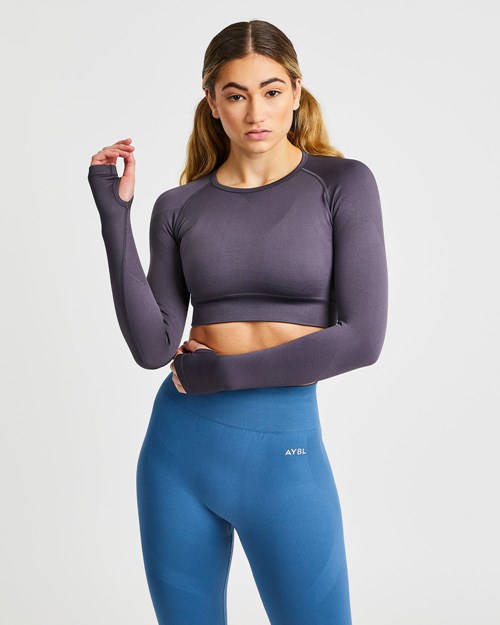 AYBL Reform Seamless Long Sleeve Crop Top Charcoal | VOWYLXP-89