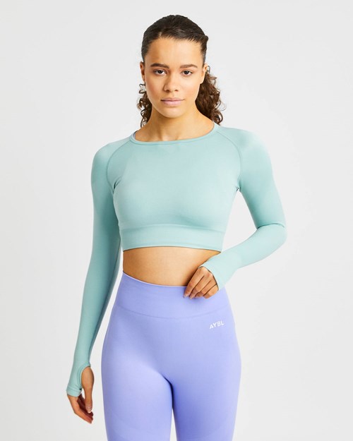 AYBL Reform Seamless Long Sleeve Crop Top Vert | XUQEVRJ-12