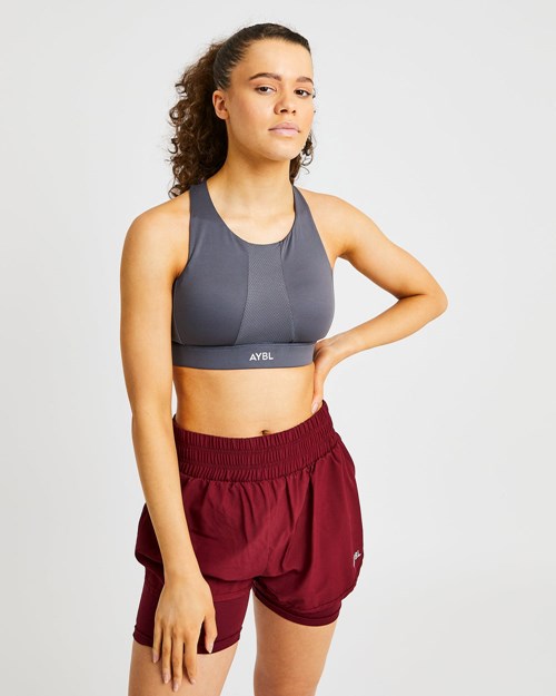 AYBL Sportive High Neck Sports Bra Charcoal | TISENVA-01