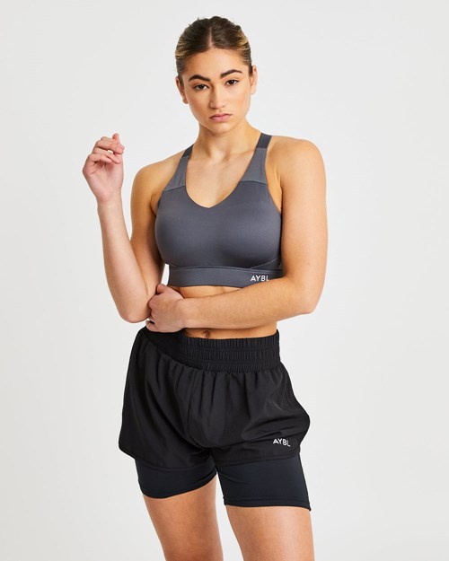 AYBL Sportive Open Back Sports Bra Charcoal | SELRCGK-91