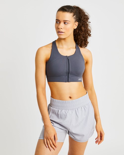 AYBL Sportive Zip Up Sports Bra Charcoal | MVXBZQF-78