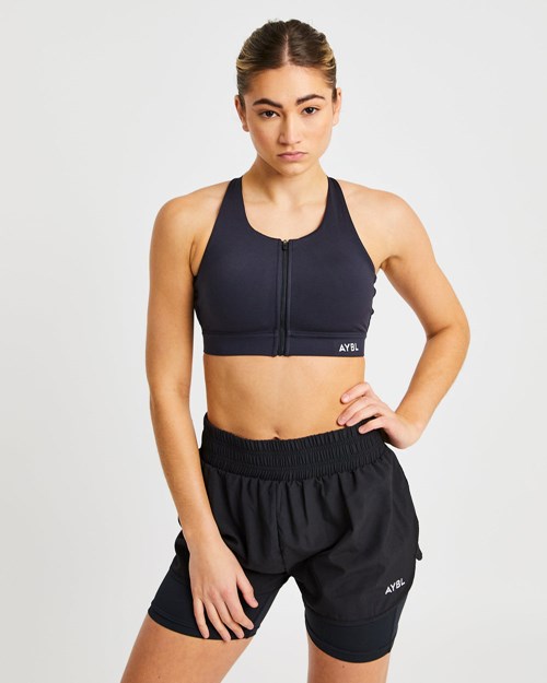AYBL Sportive Zip Up Sports Bra Noir | YULJTOM-95