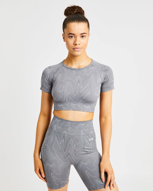 AYBL Velocity Seamless Crop Top Grise | KDRXESN-38