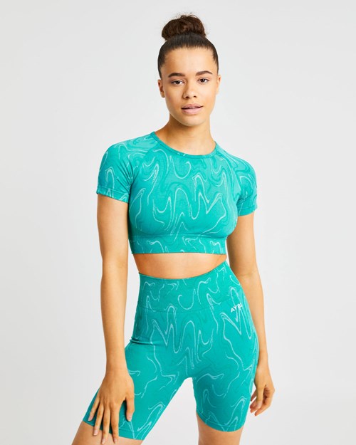 AYBL Velocity Seamless Crop Top Turquoise | JPZTAUL-58