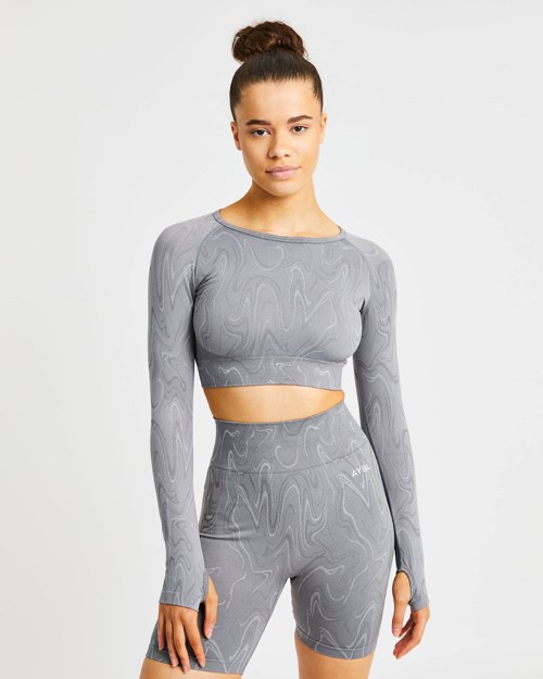 AYBL Velocity Seamless Long Sleeve Crop Top Grise | KTMYPUZ-06