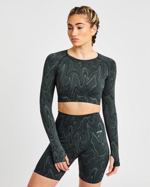 AYBL Velocity Seamless Long Sleeve Crop Top Noir | VPXELGI-63