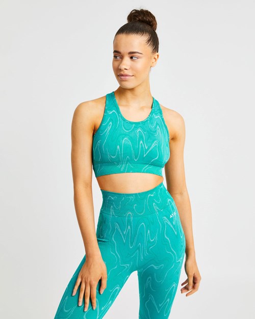 AYBL Velocity Seamless Sports Bra Turquoise | GFQWPMR-34